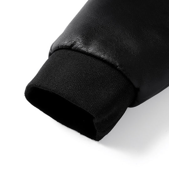 Herren Lederimitat-Bomberjacke mit Rippbündchen, Stehkragen und verdeckten Reißverschlusstaschen Shop Nory