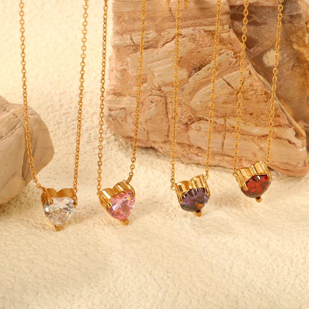 Damen Halskette mit herzförmigem Kristallanhänger und verstellbarer Kette Shop Nory