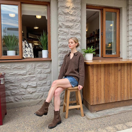 Damen Oversize-Grobstrick-Set mit Polokragen und Midirock Shop Nory