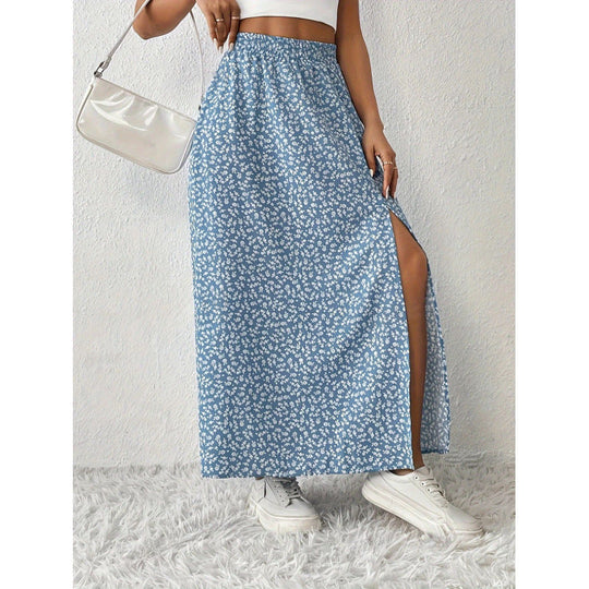 Damen Maxirock mit floralem Muster und seitlichem Schlitz