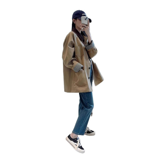 Damen Modische Oversized-Jacke mit kontrastierendem Kragen Shop Nory