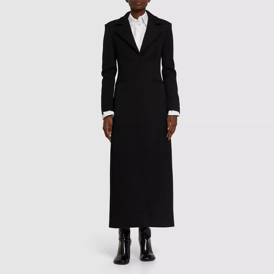 Damen Taillierter Longline-Mantel mit Reverskragen und Einreiher-Schnitt Shop Nory