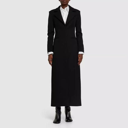 Damen Taillierter Longline-Mantel mit Reverskragen und Einreiher-Schnitt Shop Nory