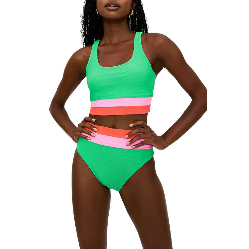 Damen Sportliches Bikini-Set mit komfortablem Crop-Top und hochgeschnittenem Höschen