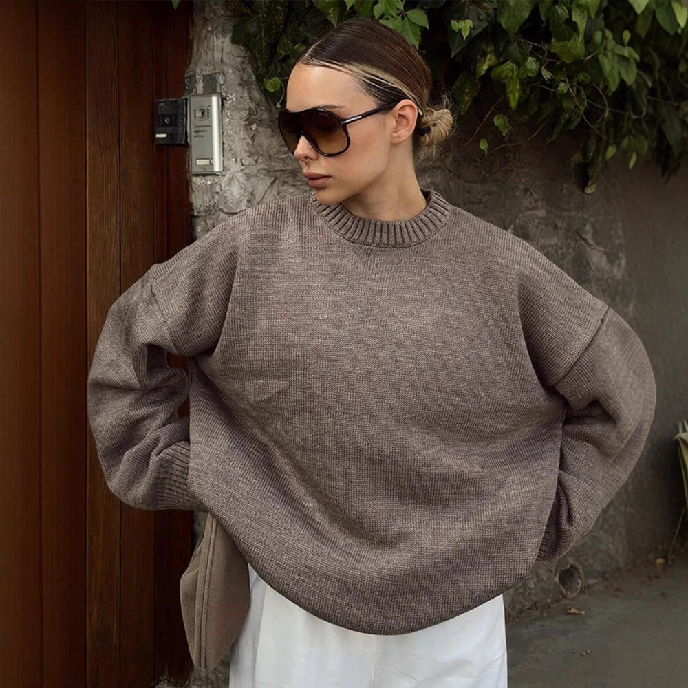 Damen Oversize-Feinstrickpullover mit Rundhalsausschnitt & verlängerten Manschetten Shop Nory