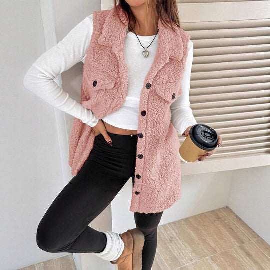 Damen Teddy-Weste mit Taschen
