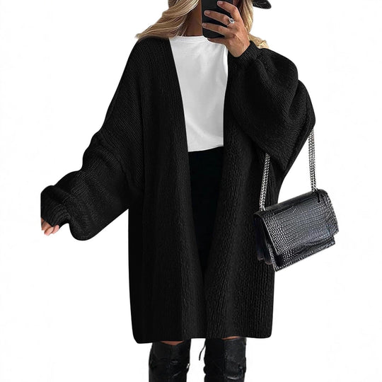 Damen Oversize Strickcardigan mit weiten Ballonärmeln und offener Front Shop Nory