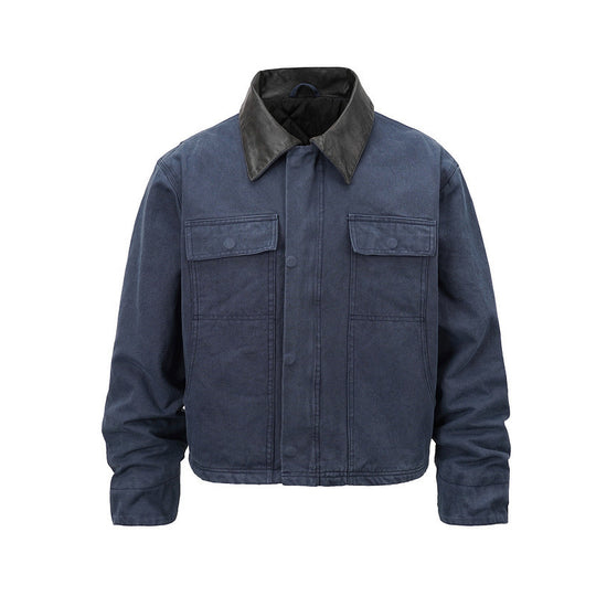 Herren Canvas-Fieldjacke im Overshirt-Look mit Lederkragen und aufgesetzten Pattentaschen Shop Nory