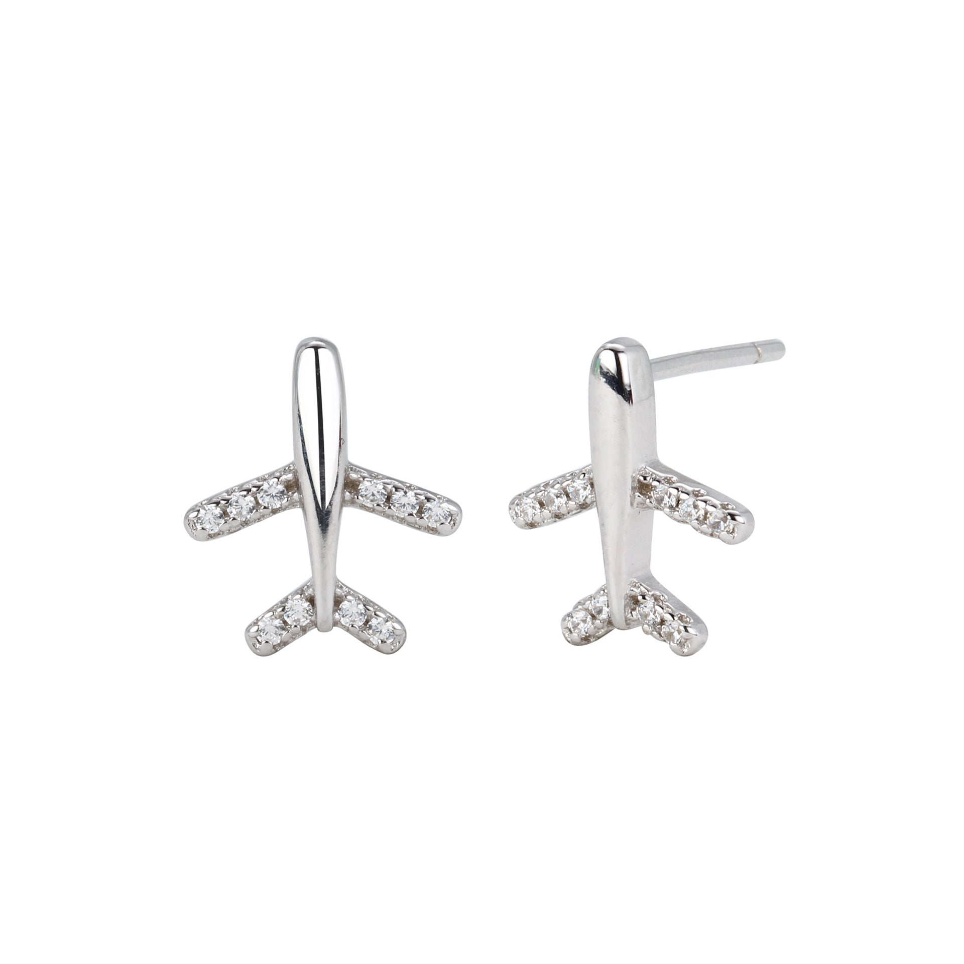 Damen Ohrstecker im modernen Flugzeug-Design mit funkelnden Strasssteinen Shop Nory