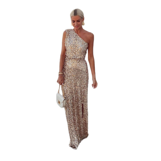 Damen Elegantes Abendkleid mit funkelndem Paillettenstoff und seitlichem Schlitz