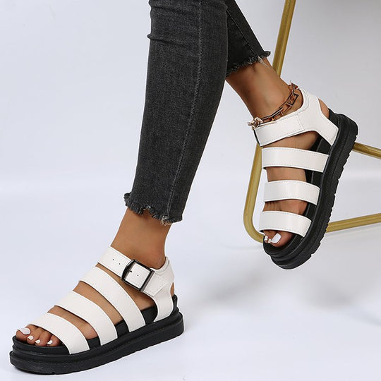 Damen Plateausandalen mit vier Riemen und verstellbarer Metallschnalle Shop Nory