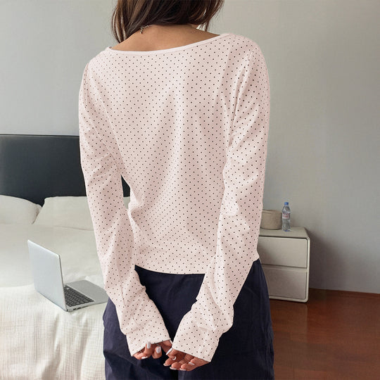 Damen nan geripptes Crop-Longsleeve mit feinem Pünktchenmuster und U-Ausschnitt Shop Nory