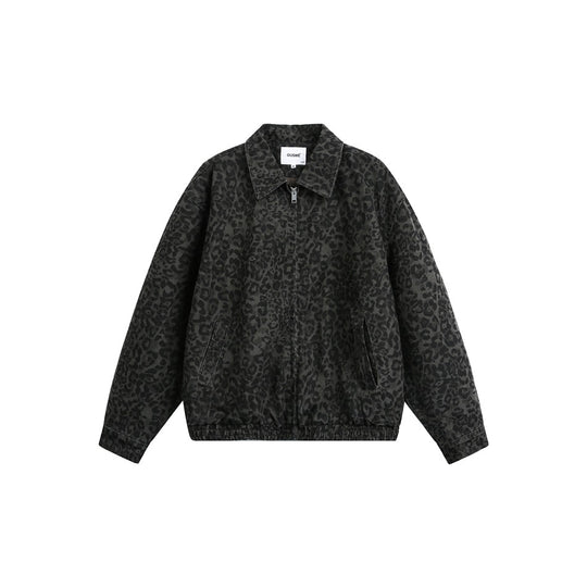 Unisex Leicht wattierte Boxy‑Jacke im Denim‑Look mit tonalem Leo‑Print und elastischem Saum Shop Nory