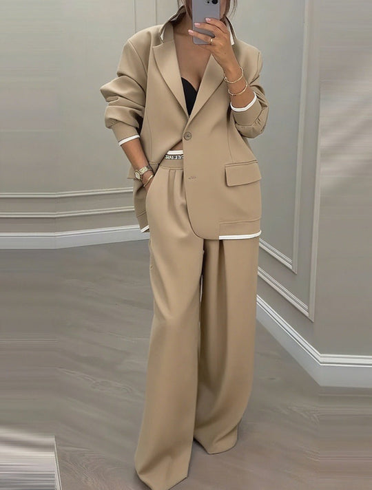 Damen elegantes Zweiteiler-Set mit oversized Blazer und weiter Hose