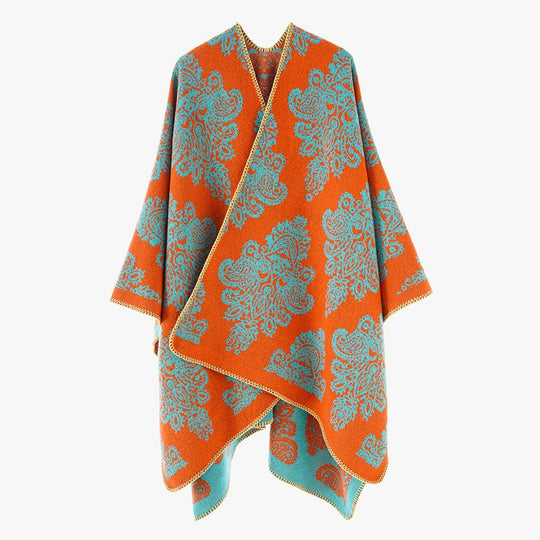 Damen Oversize-Wickelcape mit doppelseitigem Jacquard und asymmetrischem Zipfelsaum Shop Nory