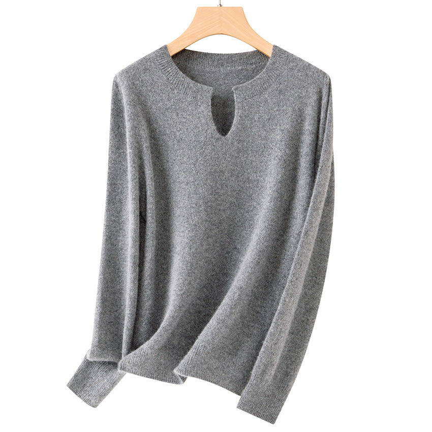 Damen Feiner Feinstrick-Pullover mit Schlüsselloch-Ausschnitt und gerippten Abschlüssen Shop Nory