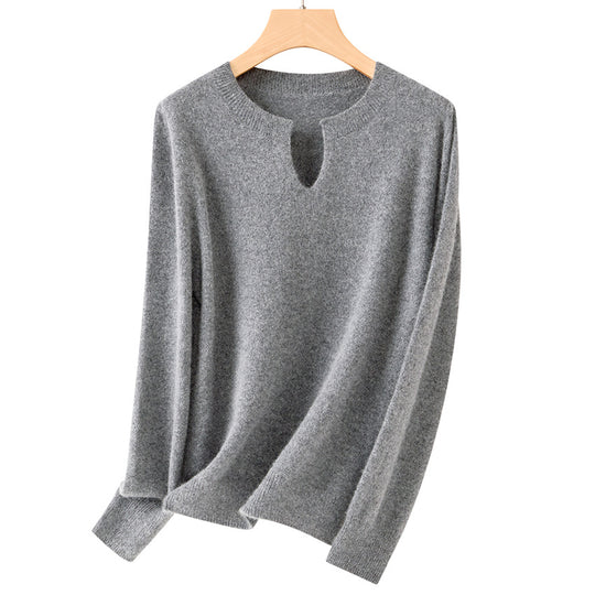 Damen Feinstrickpullover mit Kerbkragen und Angora‑Optik Shop Nory