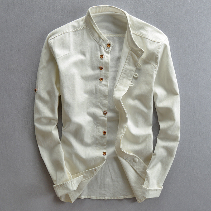 Herren Stehkragen-Hemd mit verdeckter Knopfleiste und modernen Details Shop Nory