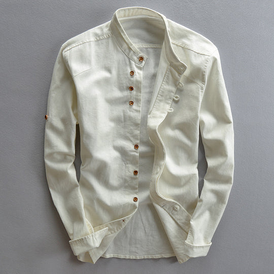 Herren Stehkragen-Hemd mit verdeckter Knopfleiste und modernen Details Shop Nory