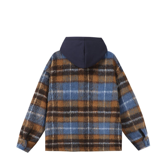 Unisex Kurz geschnittener kariertes Fellimitat-Blouson mit Kapuze und Reißverschluss Shop Nory