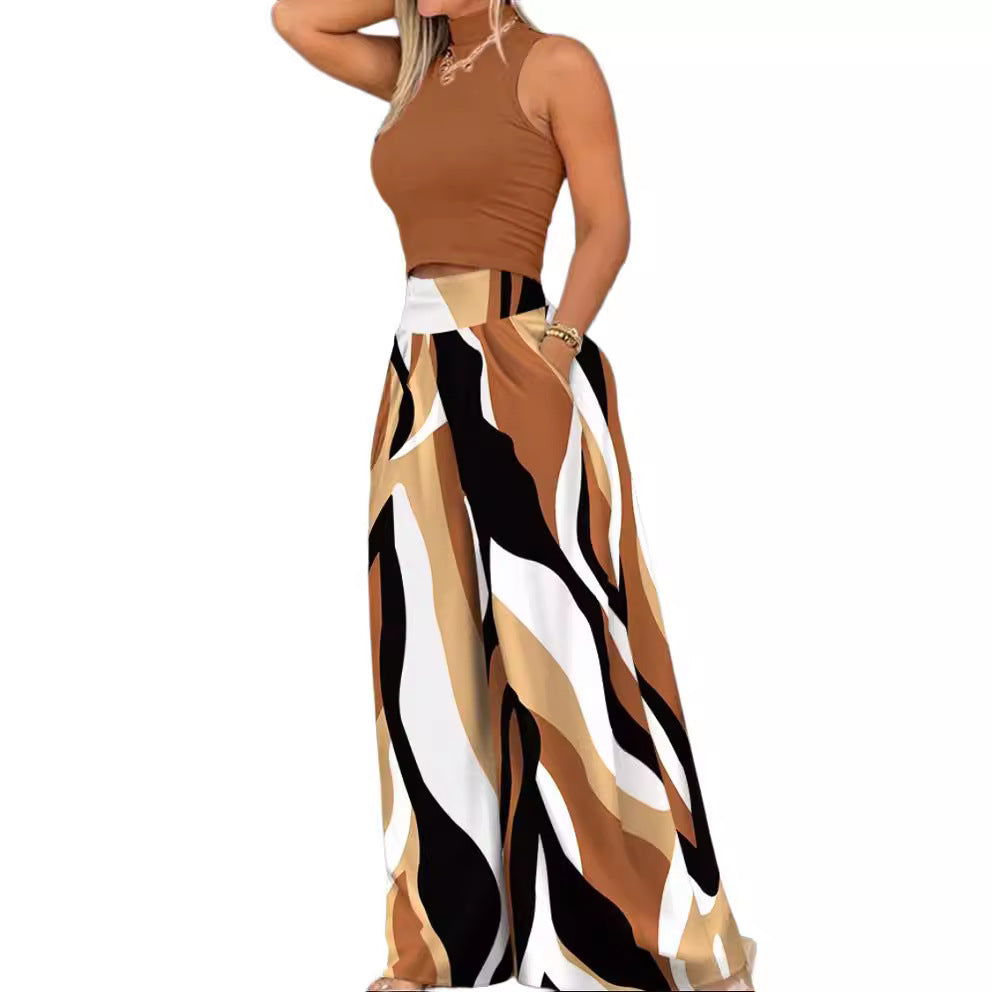 Damen angesagtes Outfit mit ärmellosem Oberteil und weitem Rock