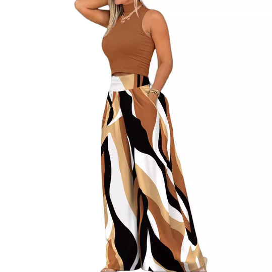 Damen angesagtes Outfit mit ärmellosem Oberteil und weitem Rock
