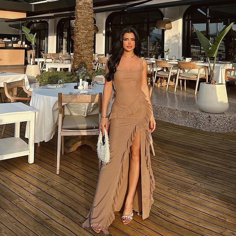 Damen Maxikleid mit seitlichem Schlitz und asymmetrischem Schnitt