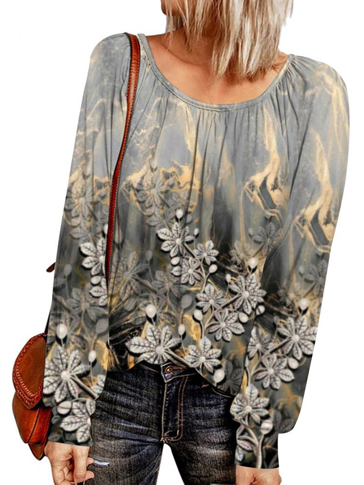 Damen Ethno-Print Oversize-Tunika mit Rundhalsausschnitt und langen Ballonärmeln Shop Nory
