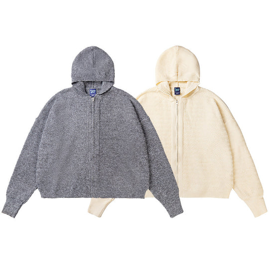 Unisex Strick-Kapuzenjacke mit Strukturmuster und durchgehendem Reißverschluss Shop Nory