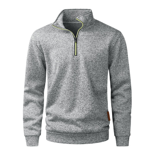 Herren Halber Reißverschluss-Fleecepullover mit Stehkragen, melierter Struktur & elastischen Bündchen Shop Nory