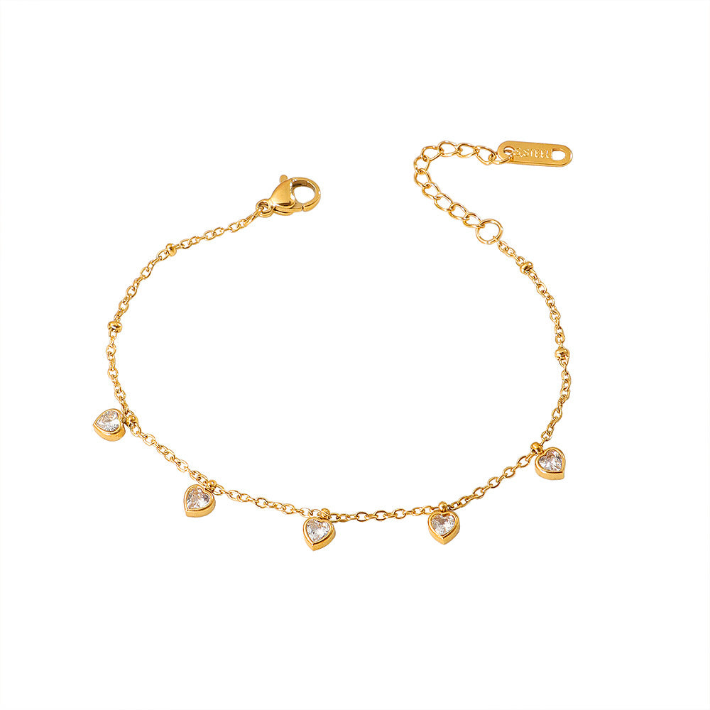 Damen Fußkette mit herzförmigen Kristallanhängern Shop Nory
