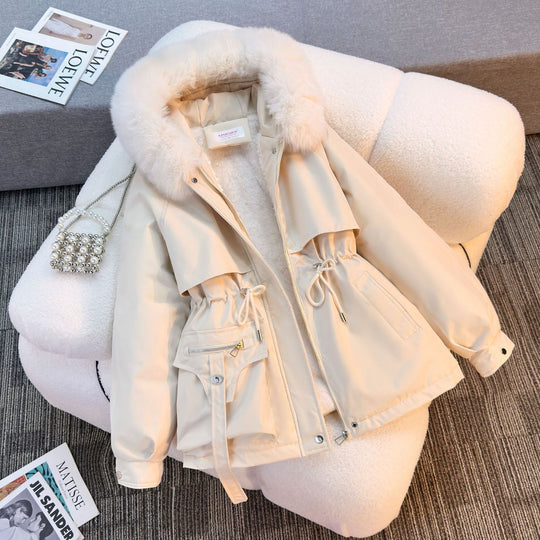 Damen nan wattierter Parka mit abnehmbarem Kunstfellkragen, Tunnelzugtaillierung und Reißverschlusstaschen Shop Nory