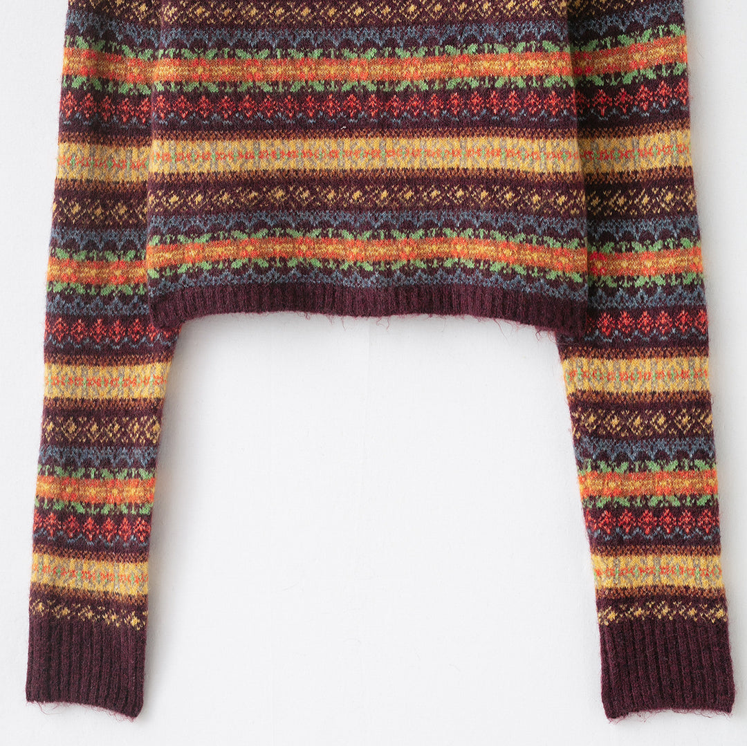 Damen Kurzgeschnittene Fair-Isle Strickjacke mit Rundhalsausschnitt und Knopfleiste Shop Nory