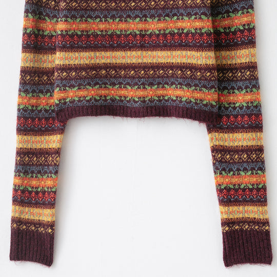 Damen Kurzgeschnittene Fair-Isle Strickjacke mit Rundhalsausschnitt und Knopfleiste Shop Nory