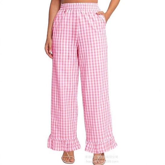 Damen Palazzo-Hose mit elastischem Bund, Seitentaschen und Rüschensaum Shop Nory