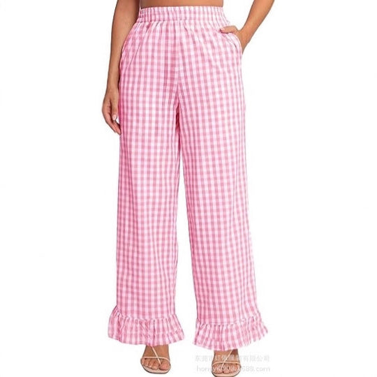Damen Palazzo-Hose mit elastischem Bund, Seitentaschen und Rüschensaum Shop Nory