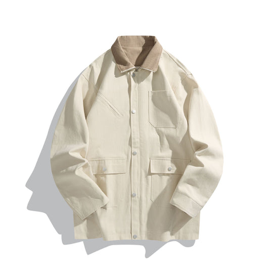 Unisex Kurz geschnittener Boxy-Canvas-Blouson mit Cordkragen, Druckknopffront und Utility‑Pattentaschen Shop Nory
