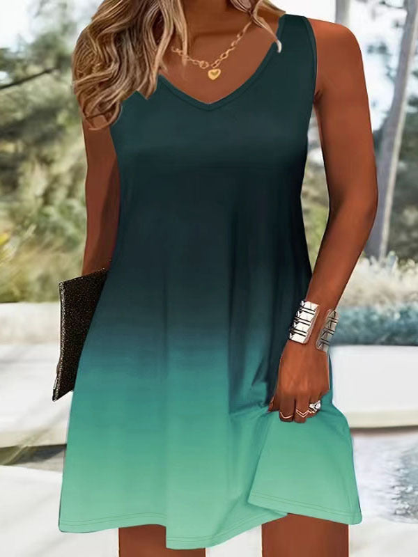 Damen V-Ausschnitt Sommerkleid mit lShopnoryhaftem Farbverlauf und leichtem, atmungsaktivem Stoff Shopnory