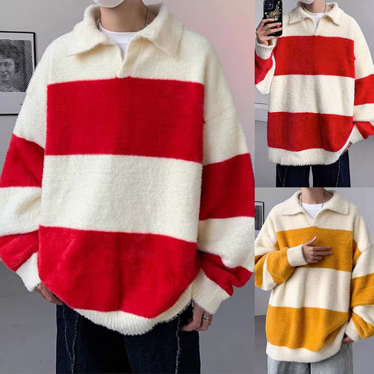 Herren Gemütlicher Grobstrickpullover mit modernen Streifen Shop Nory