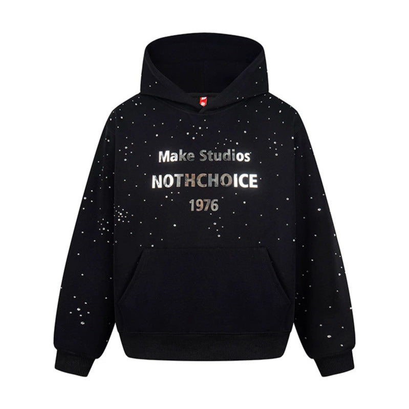 Damen Kapuzenpullover mit Statement-Print Metallic-Lettering und Paint-Splatter-Optik Shop Nory