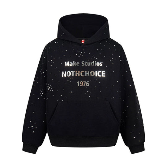 Damen Kapuzenpullover mit Statement-Print Metallic-Lettering und Paint-Splatter-Optik Shop Nory