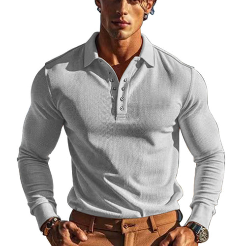 Herren nan körperbetontes Langarm-Henley-Poloshirt aus feiner Rippenstruktur Shop Nory