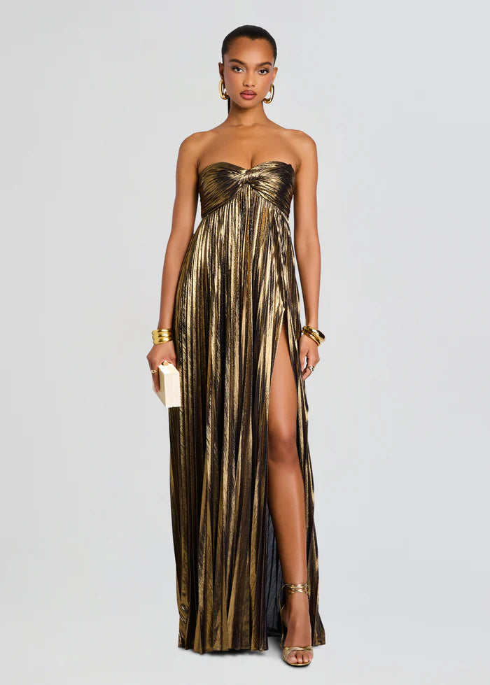 Damen Abendkleid mit schulterfreiem Design und elegantem Schlitz