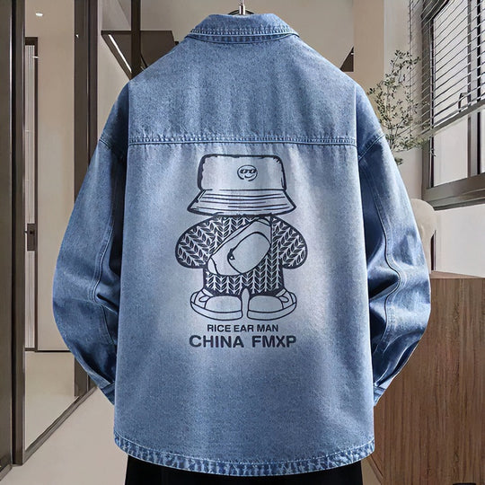 Herren Oversized Denim-Hemdjacke im Relaxed-Worker-Style mit Brusttasche und Druckknöpfen Shop Nory