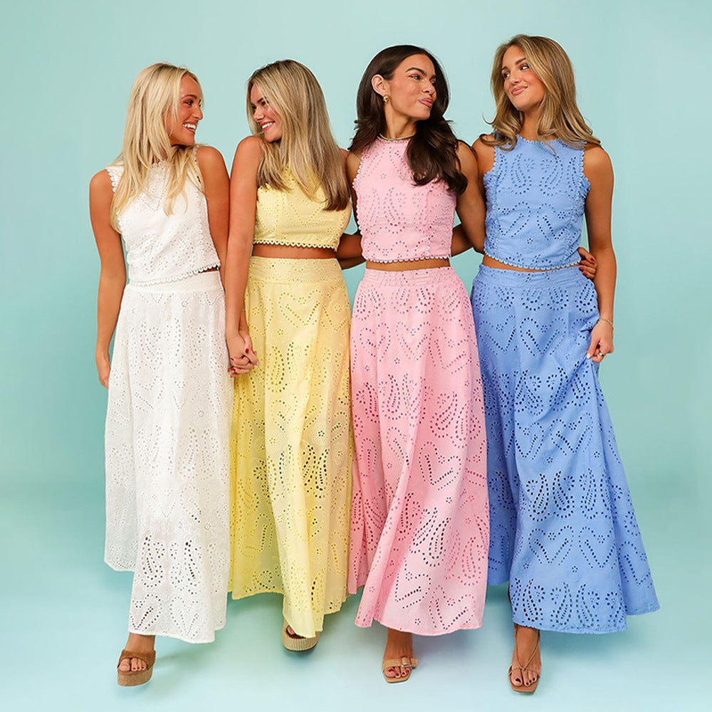 Damen Elegantes Zweiteiliges Kleidungsset mit Lochmuster