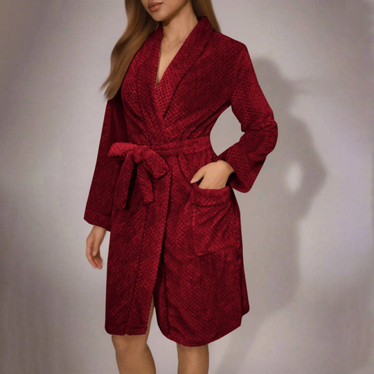 Damen Kuscheliger Bademantel mit Gürtel und Taschen