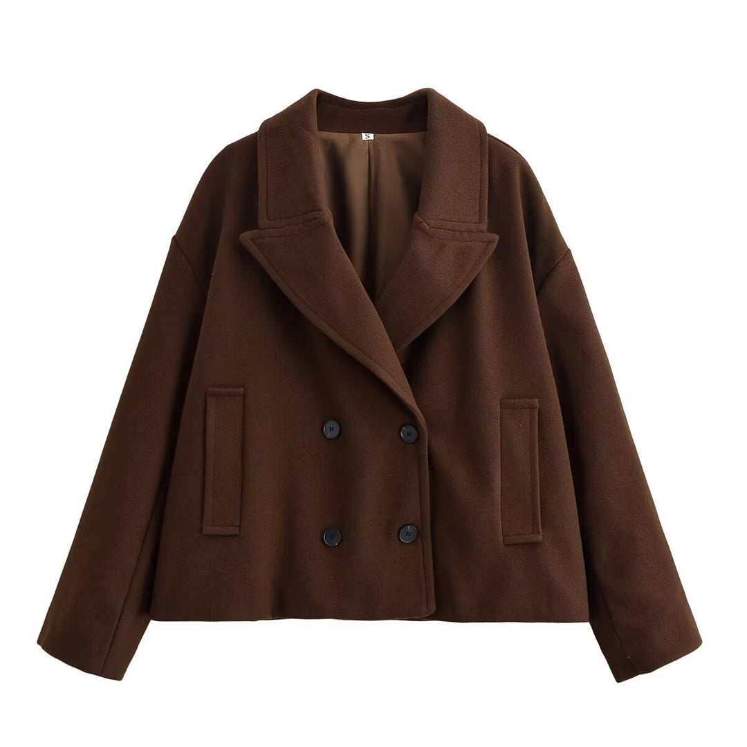 Damen Kurz geschnittener Wollmix-Peacoat mit weitem Revers und Eingrifftaschen Shop Nory