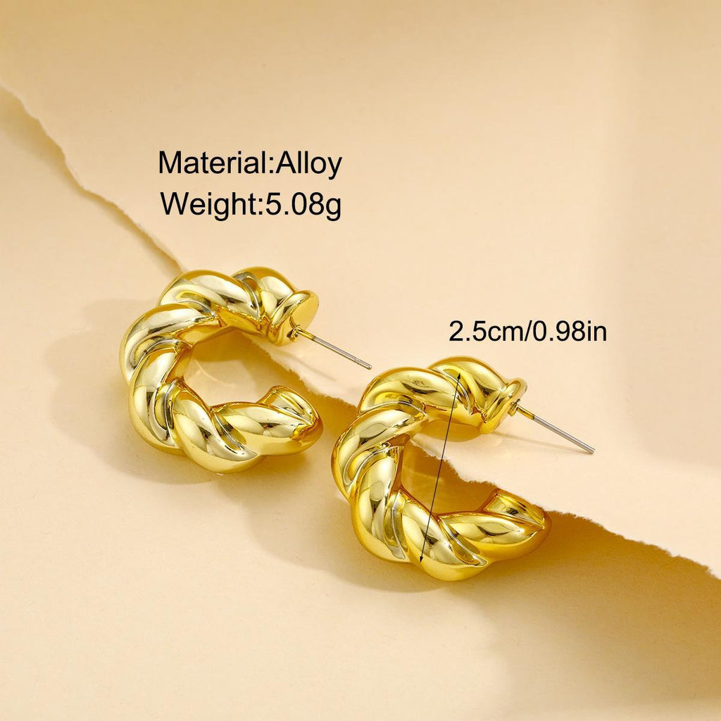Damen Ohrringe aus hochwertigem goldfarbenem Metall mit kreativem Zopfmuster Shop Nory