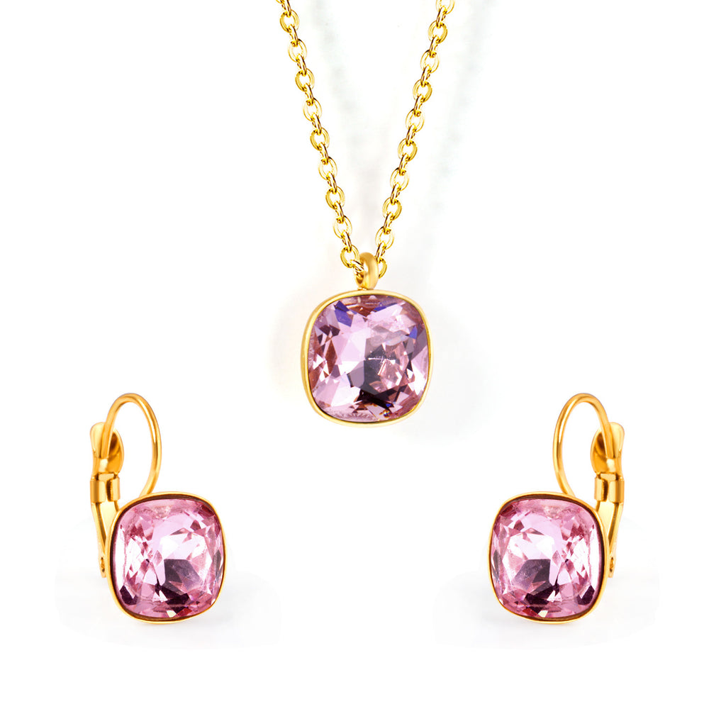 Damen Schmuckset mit exquisiten rosa Kristallen Shop Nory