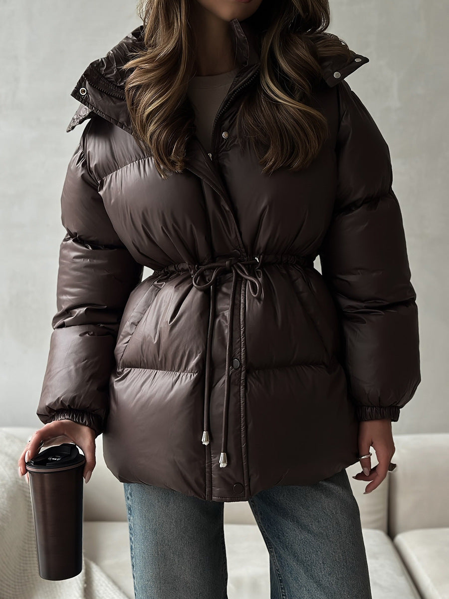 Damen Taillierte Steppjacke in Daunenoptik mit Tunnelzug und Kapuze Shop Nory